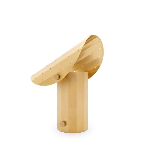 Lampa stołowa APOLIN z perforowanym daszkiem, 30 cm, szczotkowany mosiądz