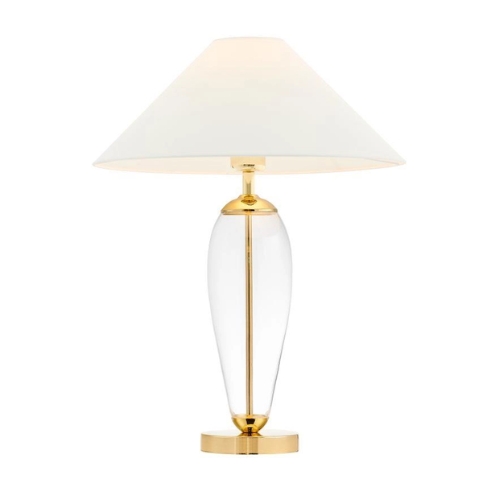 Lampa stołowa REA GOLD biała, z transparentną podstawą