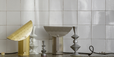 brutalist-style metal lamps