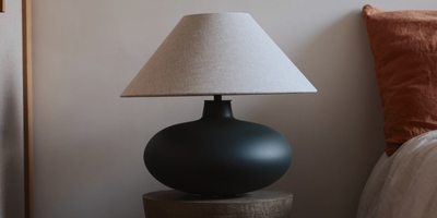 table lamp with a delicate linen lampshade