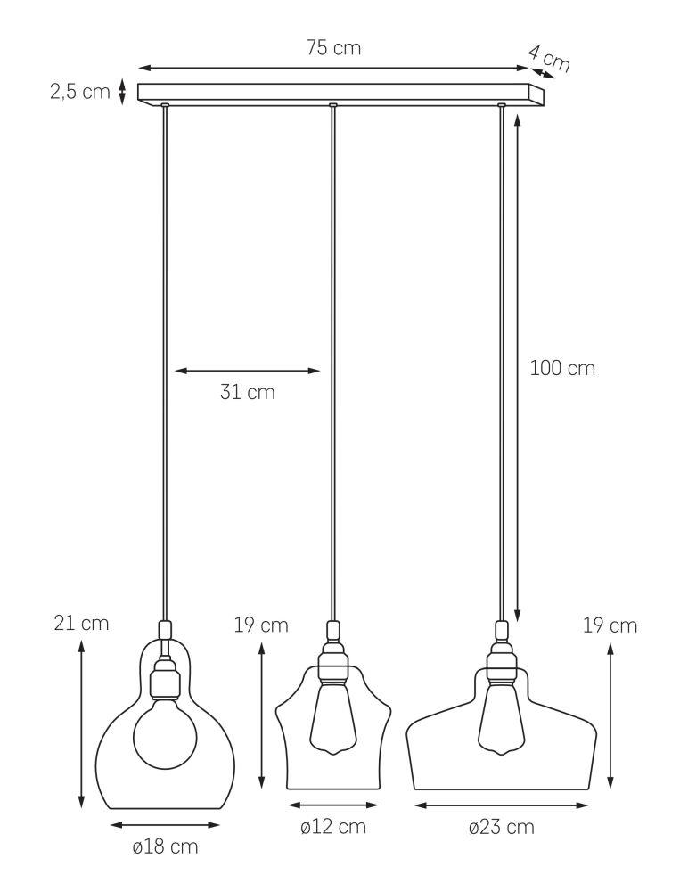 Lampa wisząca trzypunktowa LONGIS GOLD 3 na listwie