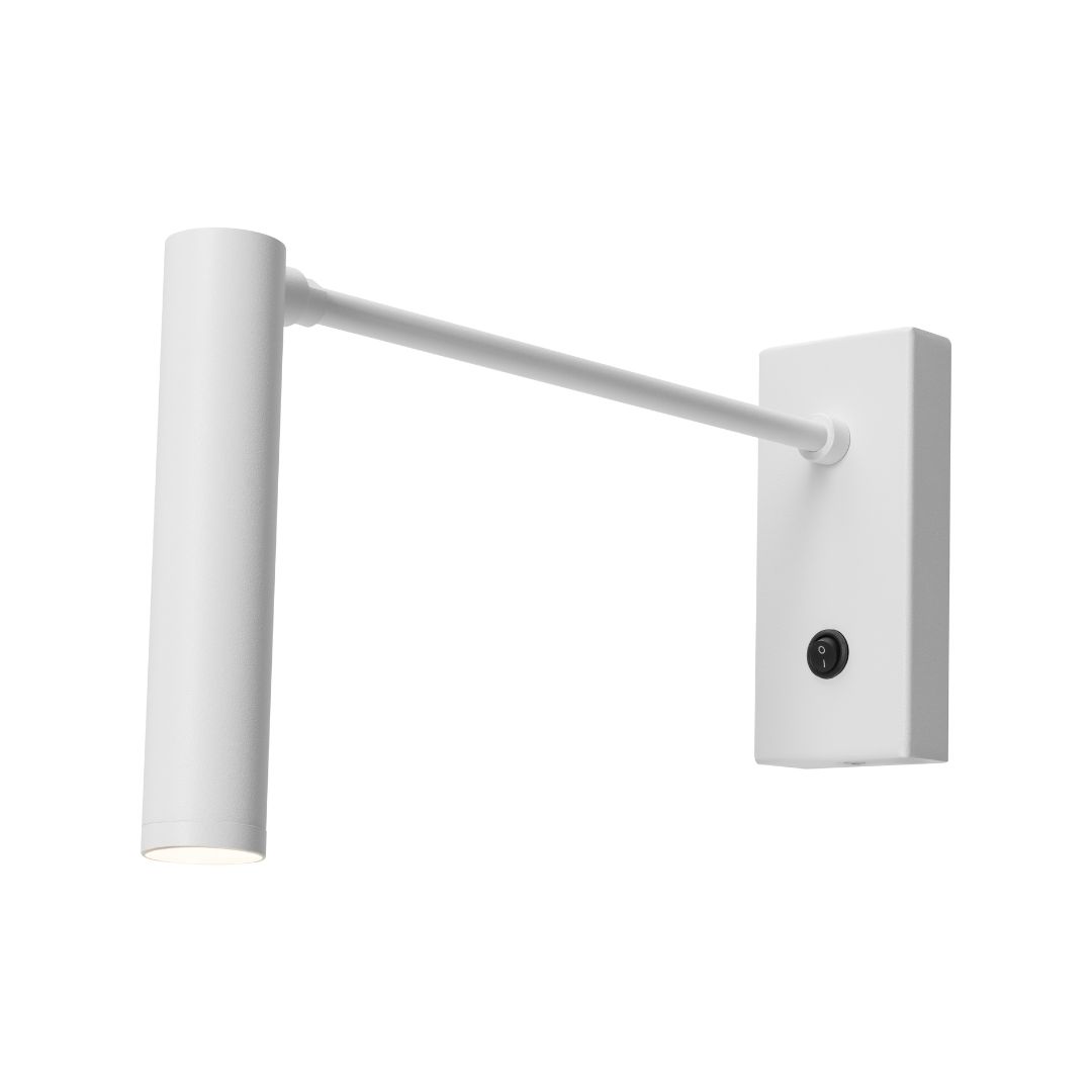 Wall lamp ROLL white, on a cantilever, with an on/off switch