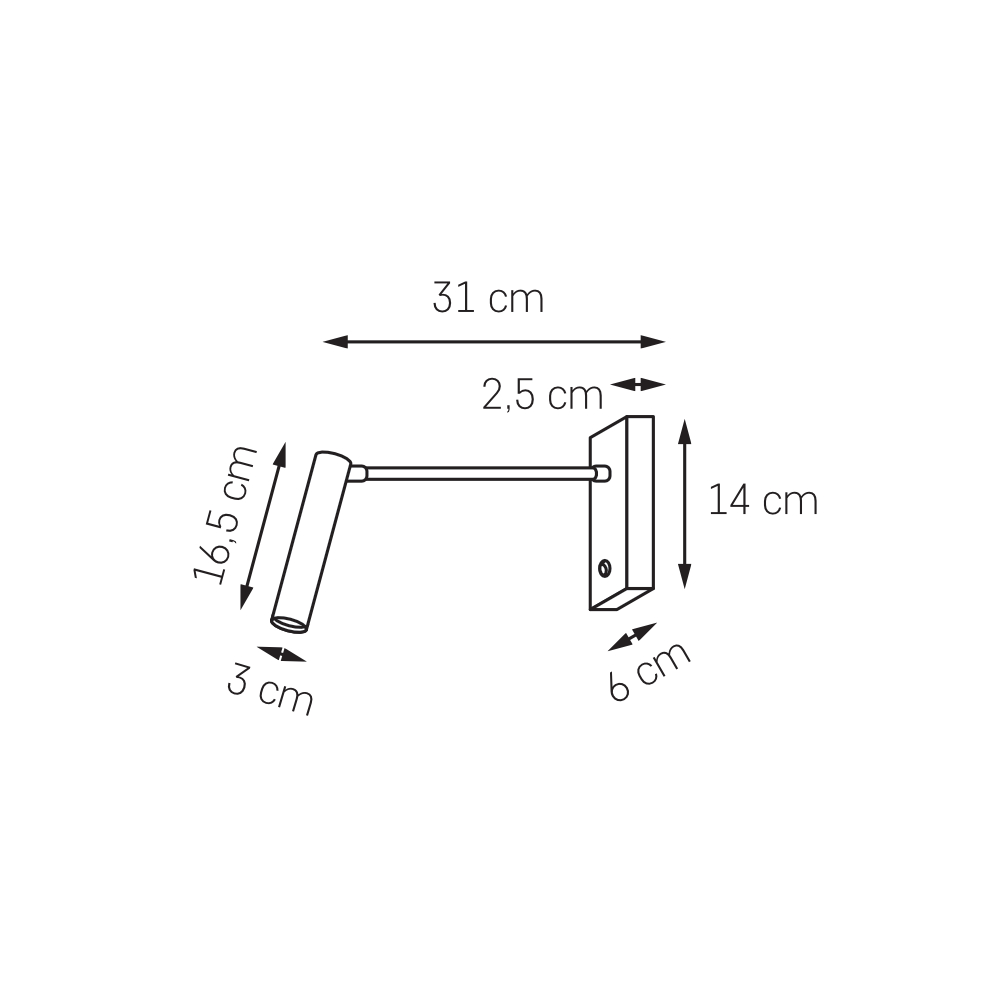 Wall lamp ROLL black, on a boom, with an on/off switch