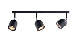 SPARK 3 three-point ceiling spotlight black with chrome finish, on a bar