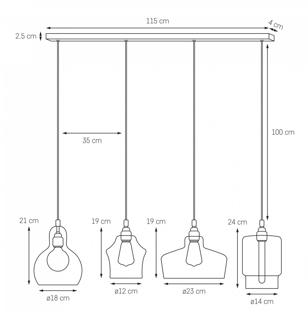 LONGIS CHROM 4 on strip pendant light