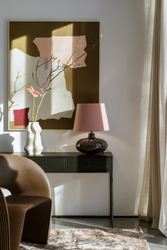 Lampa stołowa SAWA VELVET pudrowy róż, przydymiona podstawa