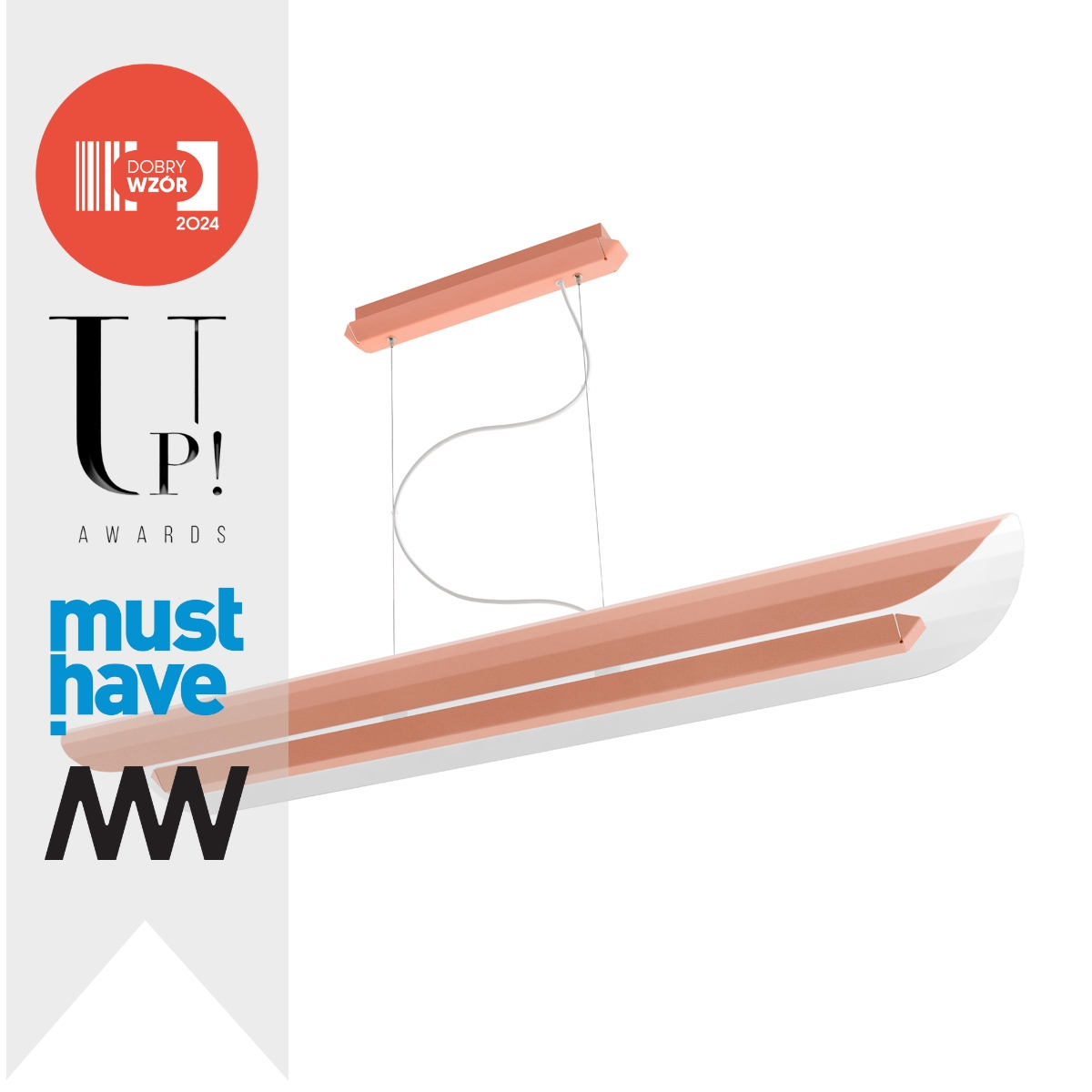 Lampa wisząca liniowa APOLIN 120 cm, złamany róż-biały