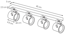 Чотириточковий стельовий точковий світильник ALTER 4 білий, 45 см