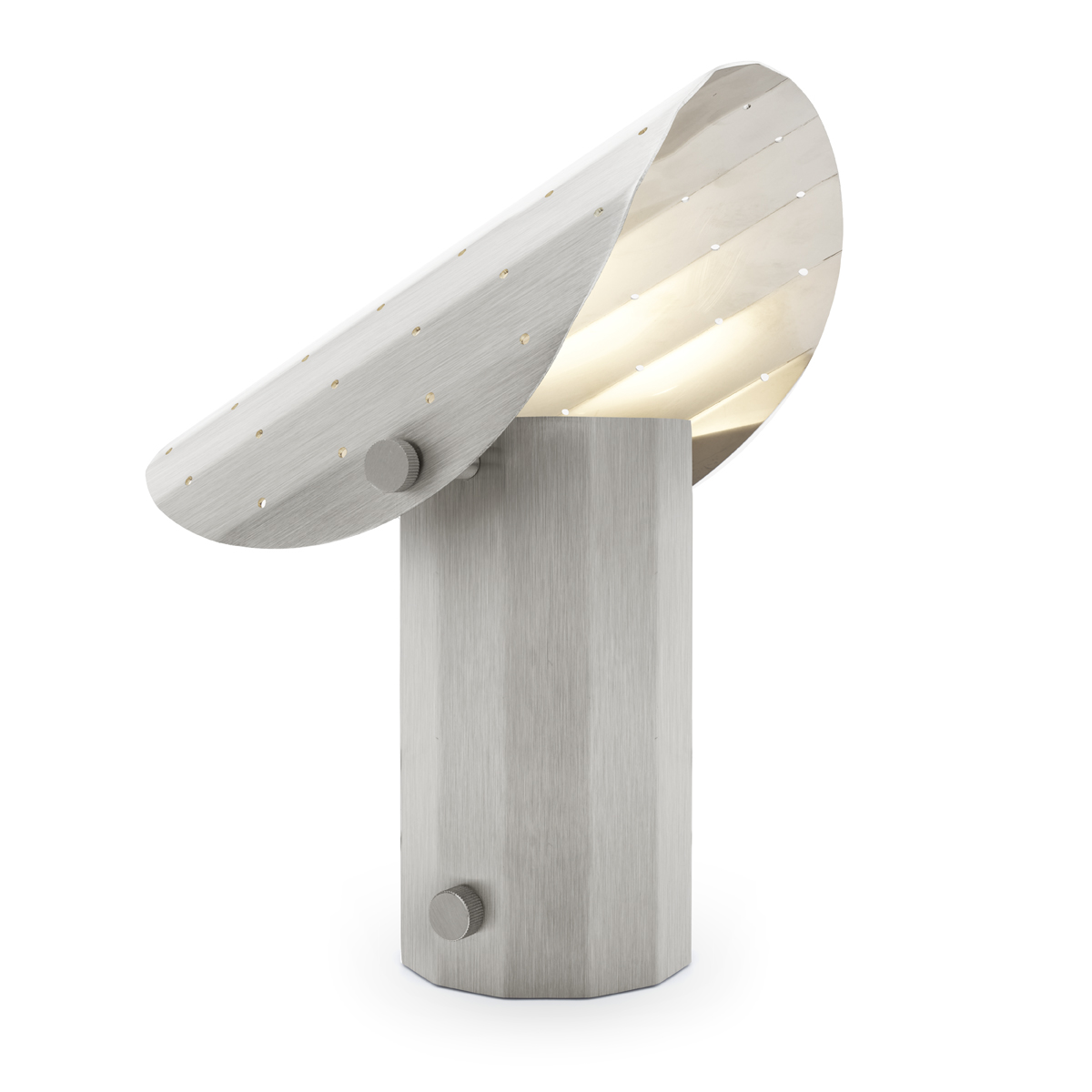Lampa stołowa APOLIN z perforowanym daszkiem, 30 cm, szczotkowana stal