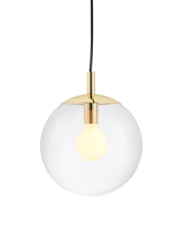 ALUR S gold pendant lamp, transparent shade, 25 cm