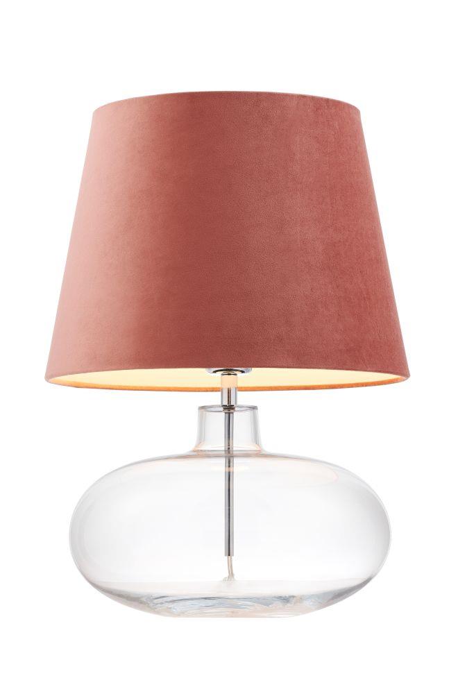 Lampa stołowa SAWA VELVET różowa, transparentna podstawa