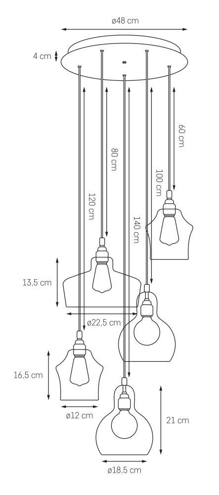 Lampa wisząca pięciopunktowa LONGIS GOLD 5 na plafonie