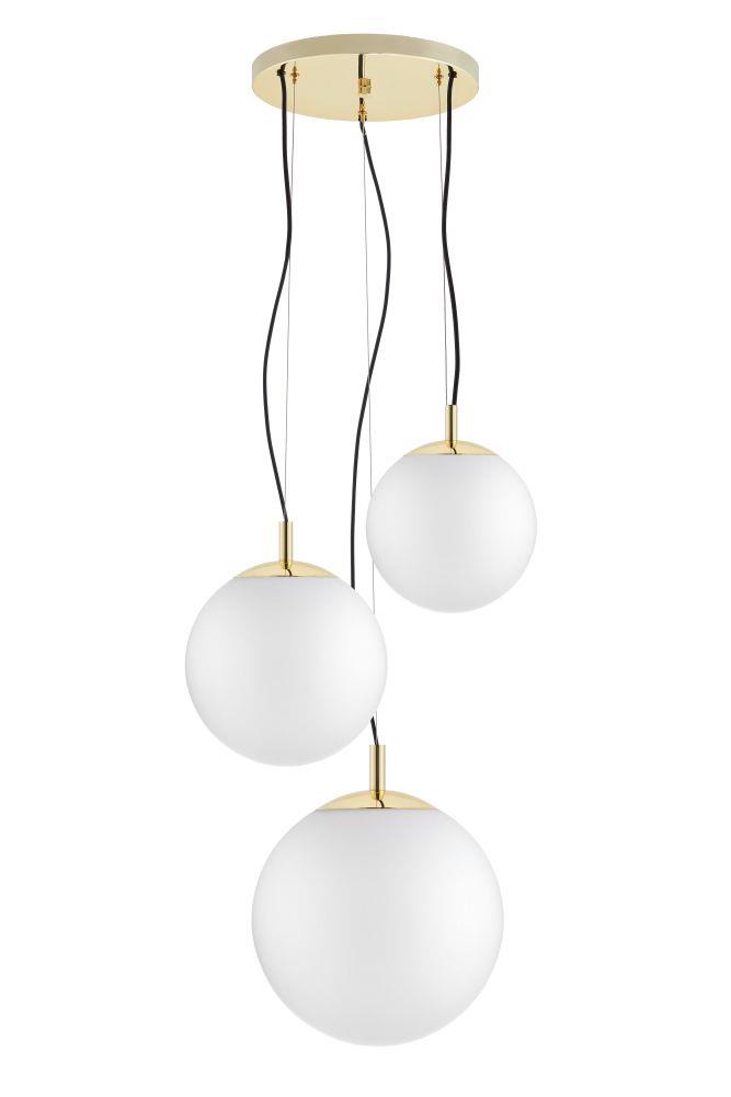 Three-point pendant lamp ALUR 2 gold, white lampshades