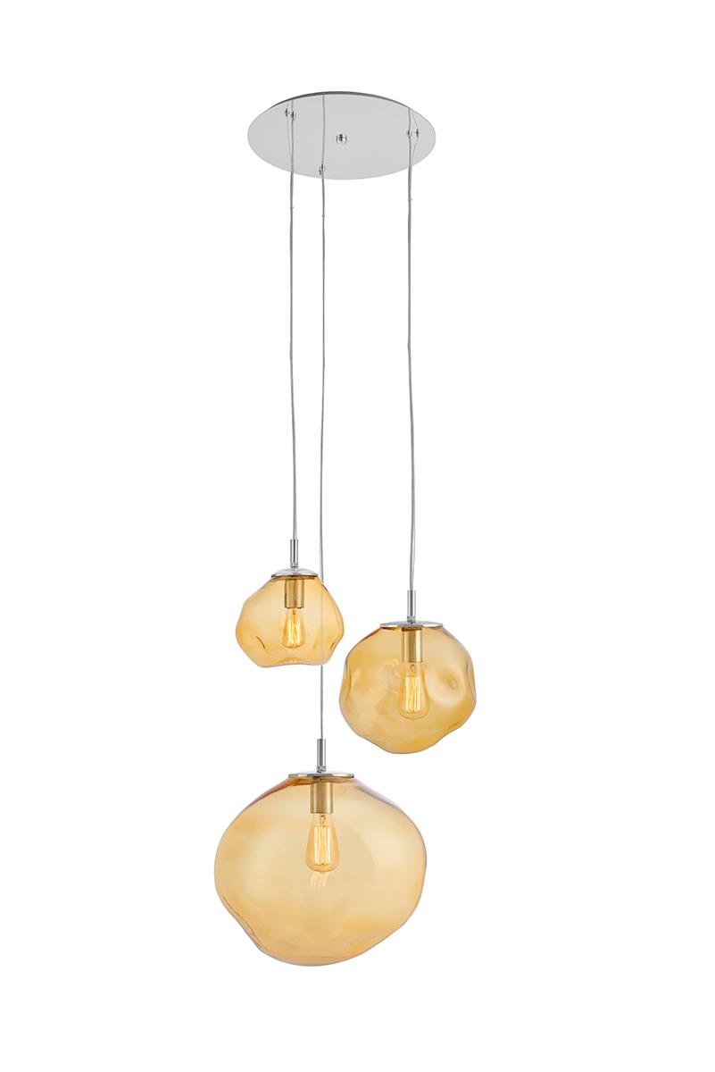 AVIA 3 amber, chrome three-point pendant lamp