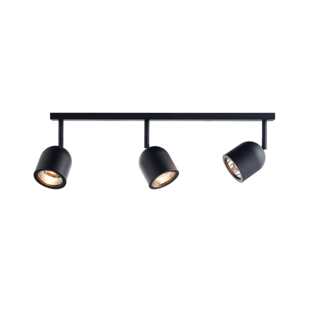 SPARK 3 three-point ceiling spotlight black, on strip