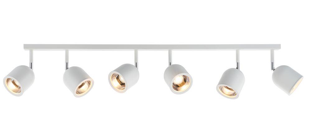 SPARK 6 six-point ceiling spotlight white with chrome finish, on strip