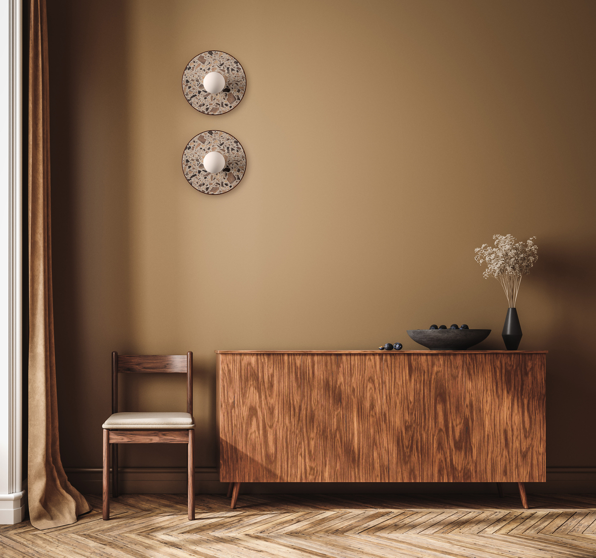 Round wall lamp LEGRA IP44, terracotta