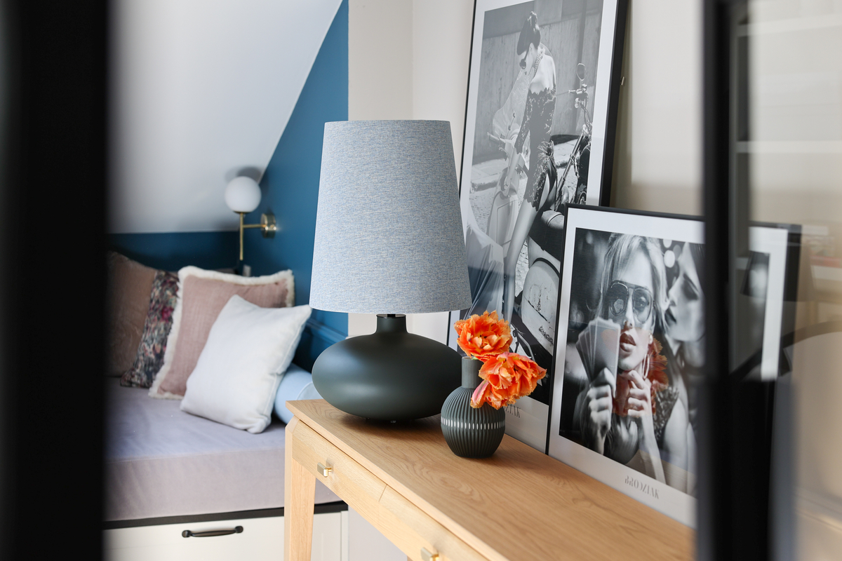 Lampa stołowa SAWA CLASSIC XL błękitny melanż, grafitowa podstawa