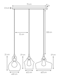 Lampa wisząca trzypunktowa LONGIS GOLD 3 na listwie