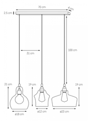 Lampa wisząca trzypunktowa LONGIS CHROM 3 na listwie