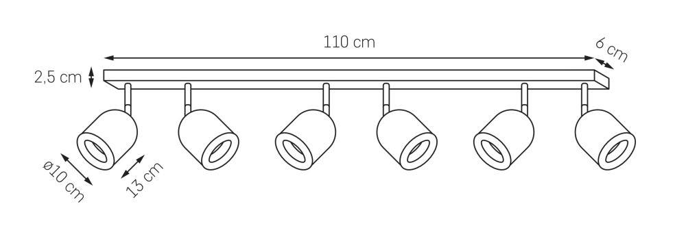 SPARK 6 six-point ceiling spotlight white with chrome finish, on strip