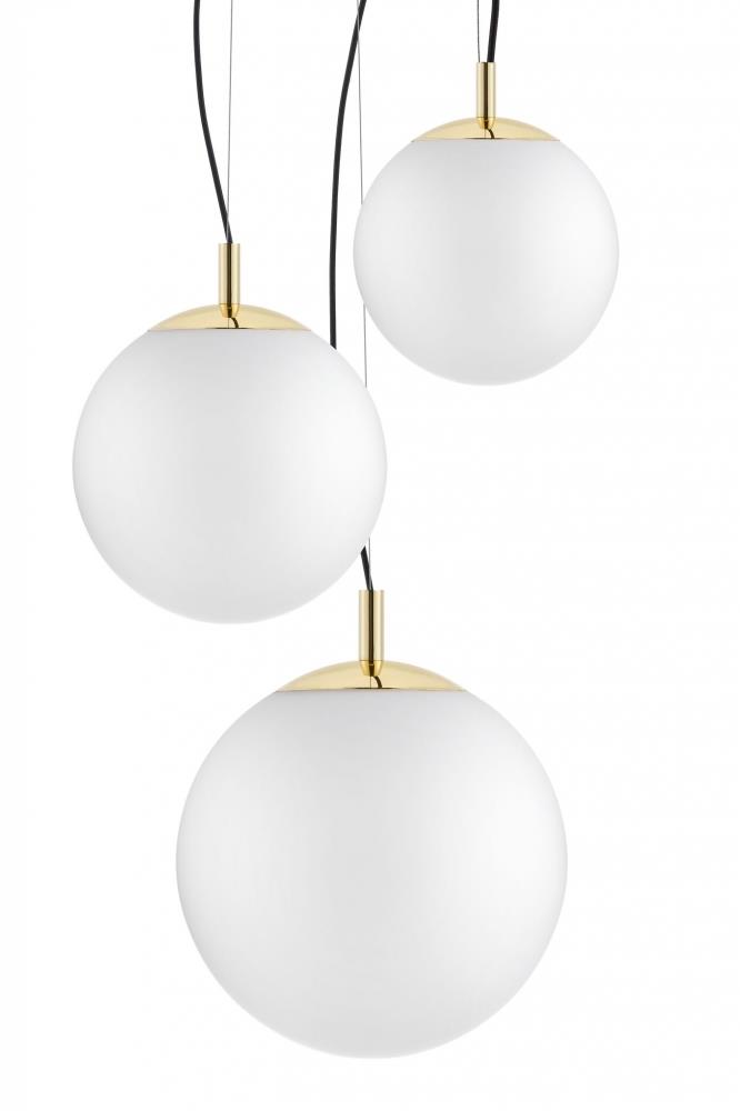 Three-point pendant lamp ALUR 2 gold, white lampshades