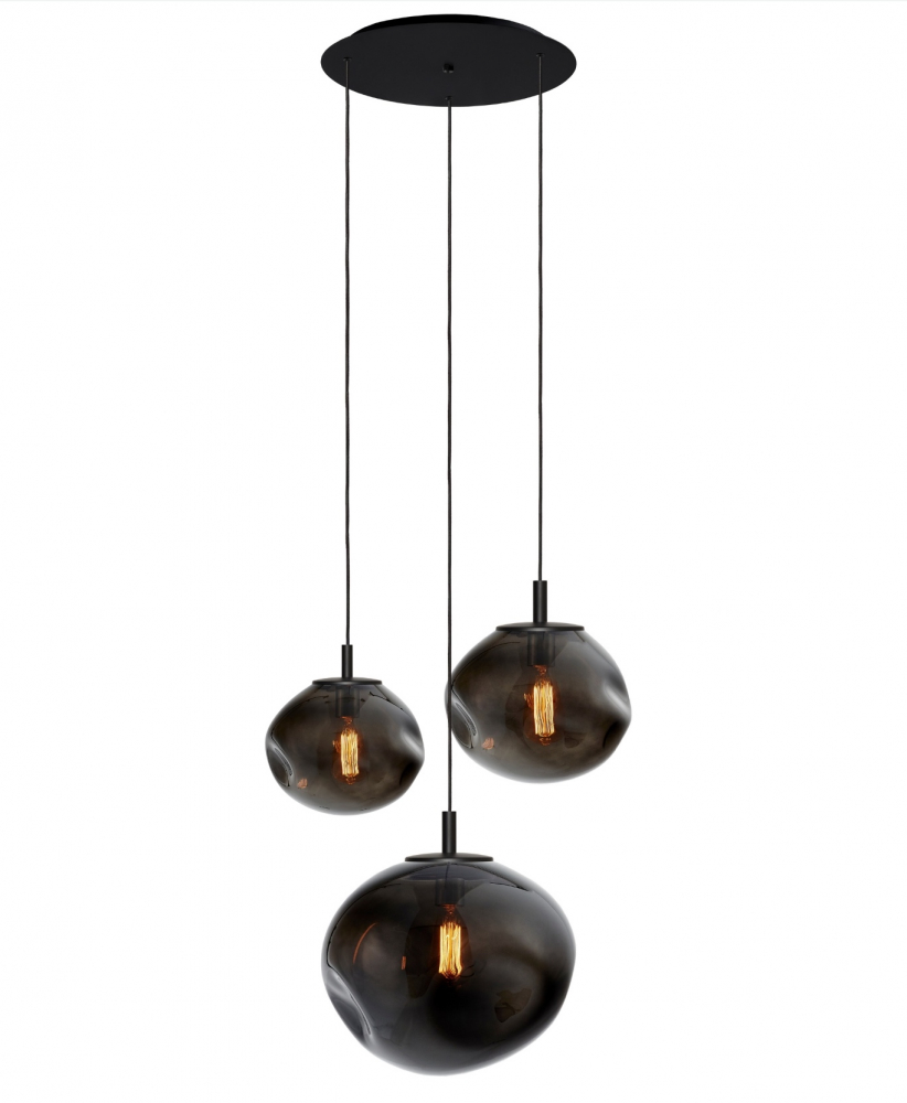 AVIA BLACK 3 smoky three-point pendant lamp