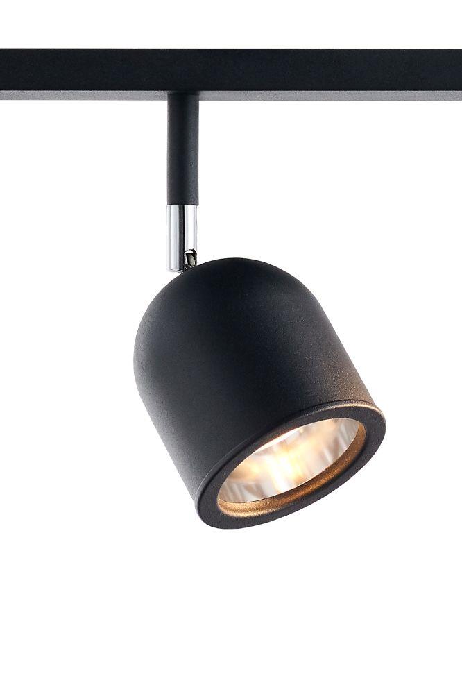 SPARK 4 four-point ceiling spotlight black with chrome finish, on strip