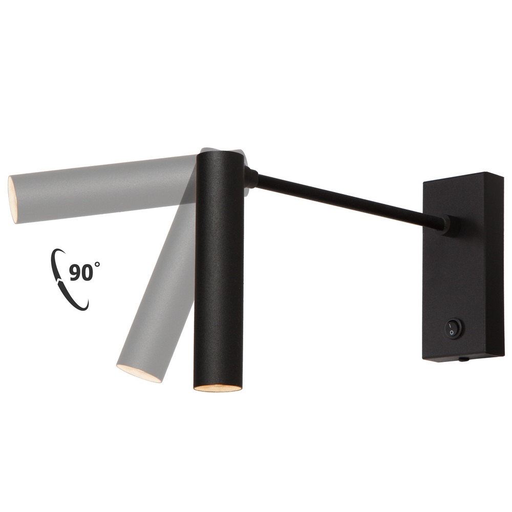 Wall lamp ROLL black, on a boom, with an on/off switch