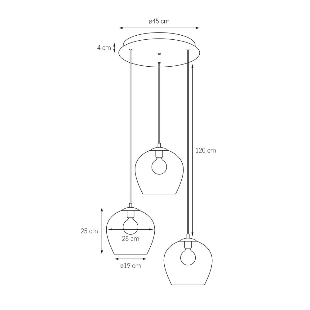 Lampa wisząca trzypunktowa VENUS 3 transparentna, na plafonie