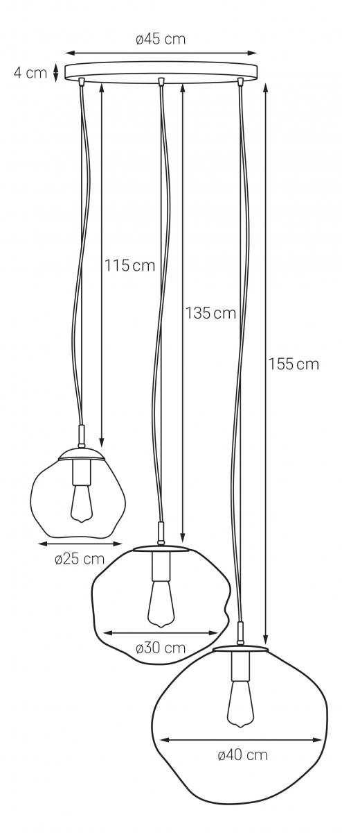 AVIA 3 amber, chrome three-point pendant lamp