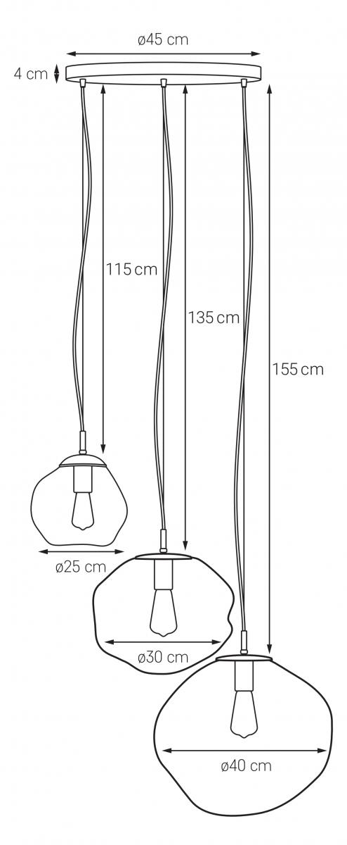 Lampa wisząca trzypunktowa AVIA 3 bursztynowa, chrom