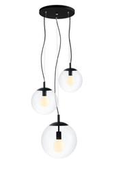 ALUR 2 three-point pendant lamp black, transparent shades