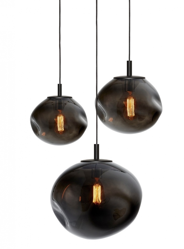 AVIA BLACK 3 smoky three-point pendant lamp