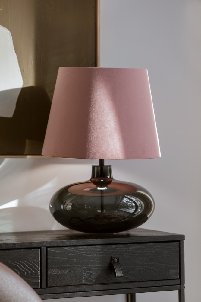 Lampa stołowa SAWA VELVET NEW pudrowy róż, przydymiona podstawa