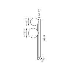 GIGI brass two-point wall lamp, 60 cm, with switch