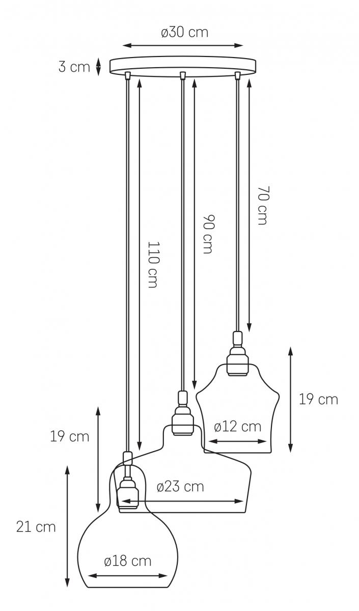 Lampa wisząca trzypunktowa LONGIS CHROM 3 na plafonie