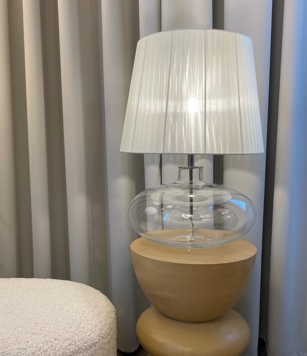 Lampa stołowa SAWA kremowa, transparentna podstawa