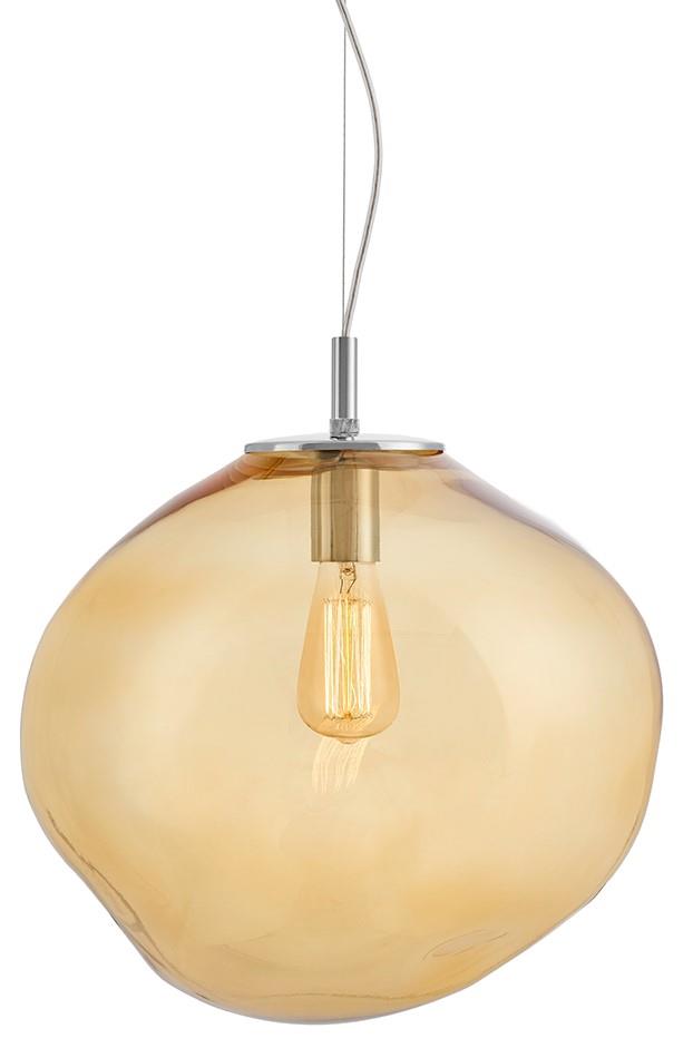Lampa wisząca AVIA L bursztynowa, 40 cm, chrom