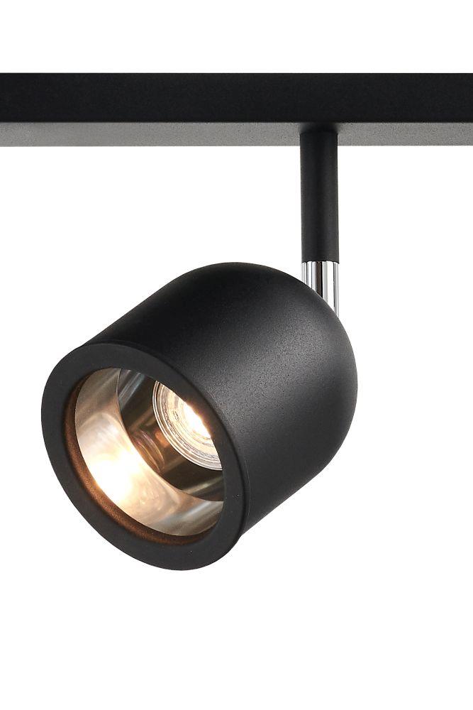 SPARK 4 four-point ceiling spotlight black with chrome finish, on strip