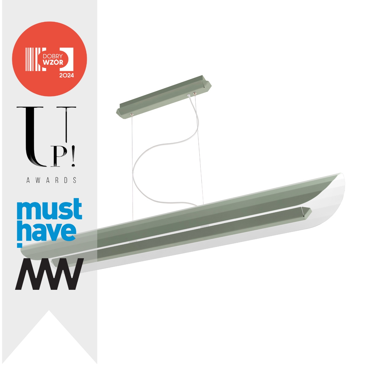 APOLIN 120 cm linear pendant lamp, sage and white