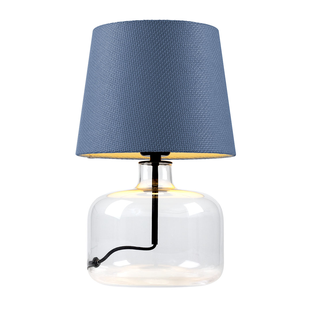 Lampa stołowa GAJA niebieska, transparentna podstawa