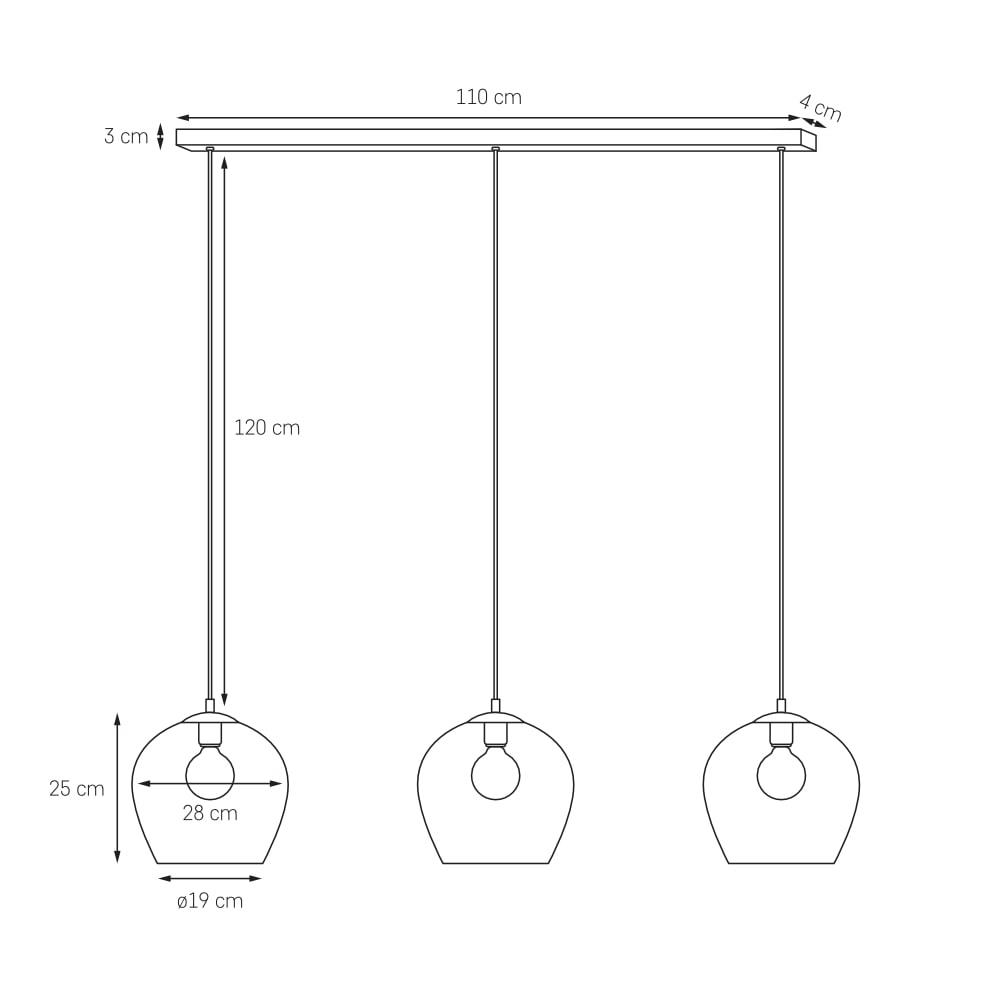 VENUS 3 three-point pendant lamp in graphite, on a strip