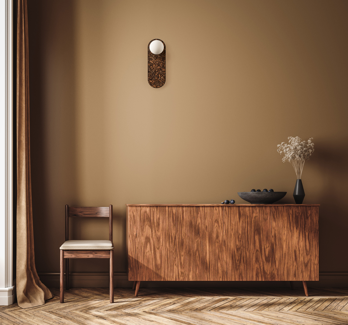Oval wall lamp LEGRA IP44, brown
