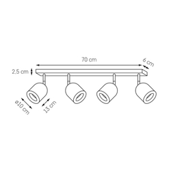 SPARK 4 four-point ceiling spotlight white, on strip