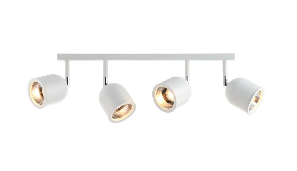 SPARK 4 four-point ceiling spotlight white with chrome finish, on a bar