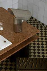 APOLIN table lamp with perforated canopy, 30 cm, brushed steel